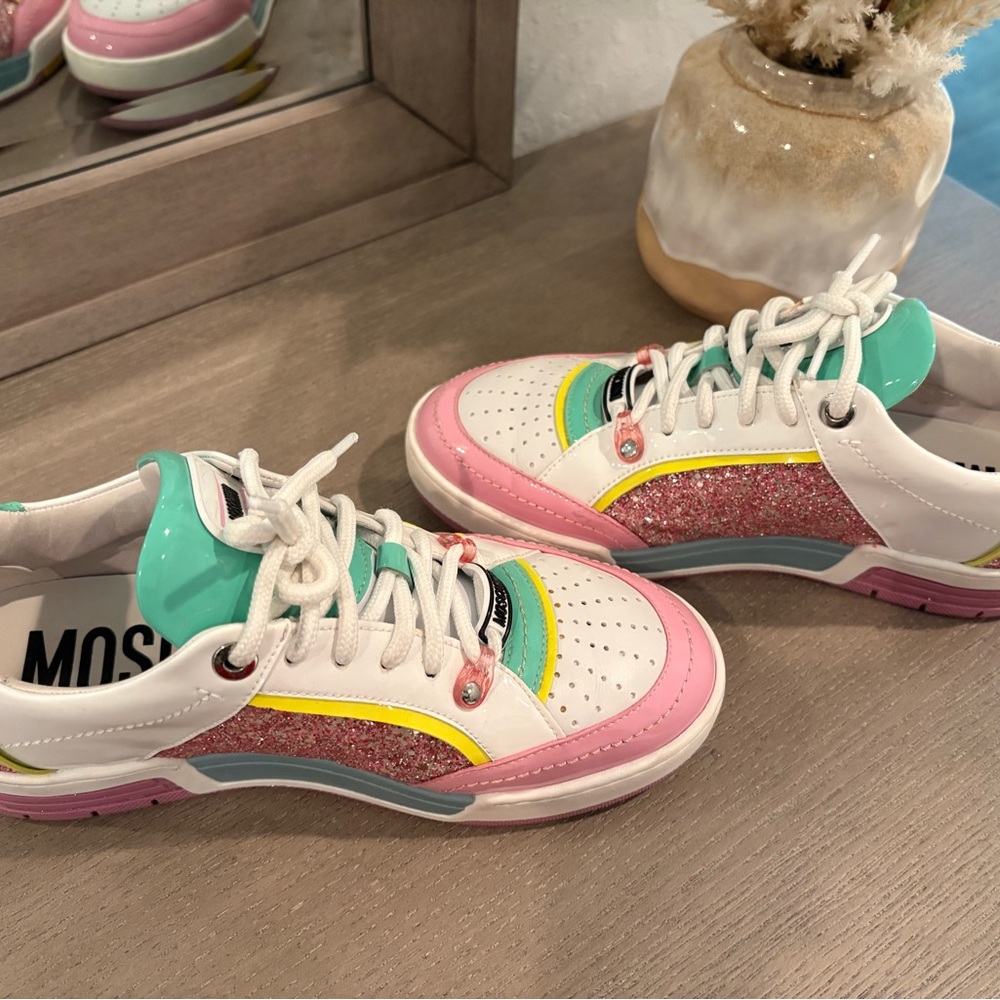 Women's Moschino Pastel / Pink Glitter Low Top Sneakers - Picture 9 of 11
